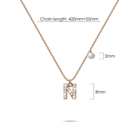 Solid 925 Sterling Silver Initial Crystal Personalised Alphabet Letter Necklace Rose Gold Filled